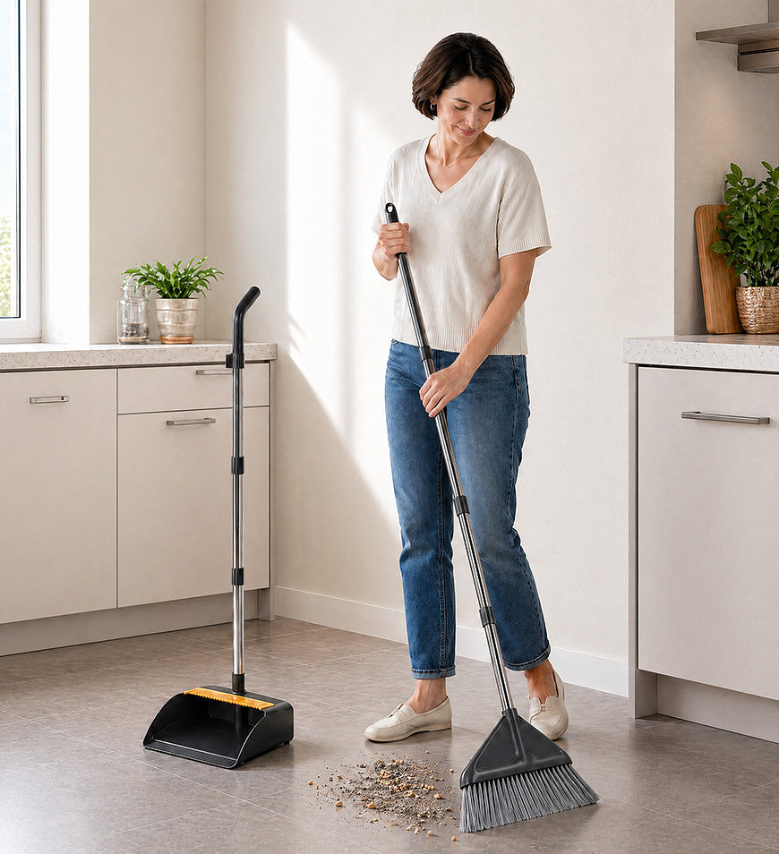 Joybos® 3-in-1 Heavy-Duty Broom and Dustpan Combo,Cleaning for Hard Floors, Indoor/Outdoor Use Suitable for Home, Pet Hair Cleaning F277