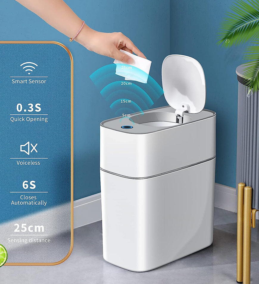 Joybos® Motion Sensor Smart Trash Can with Lid Touchless Garbage Can for Bathroom Z207