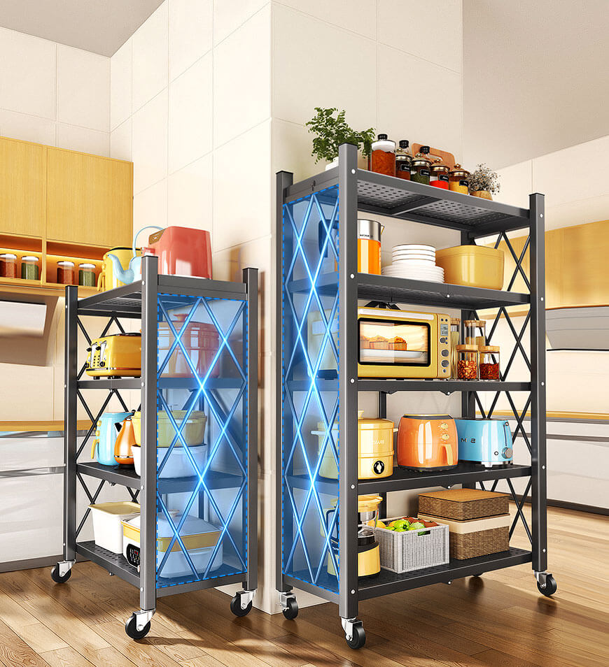 Joybos® Heavy Duty Foldable Metal Organizer Shelves with Wheels Great for Garage Kitchen
