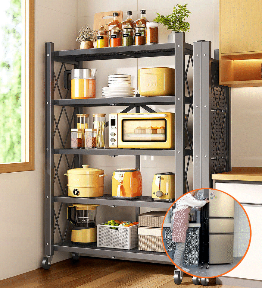 Joybos® Heavy Duty Foldable Metal Organizer Shelves with Wheels Great for Garage Kitchen
