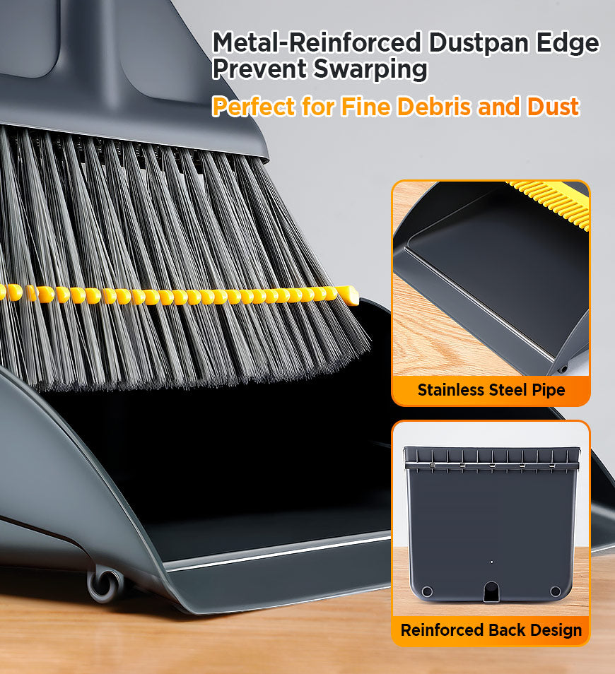 Joybos® 3-in-1 Heavy-Duty Broom and Dustpan Combo,Cleaning for Hard Floors, Indoor/Outdoor Use Suitable for Home, Pet Hair Cleaning F277
