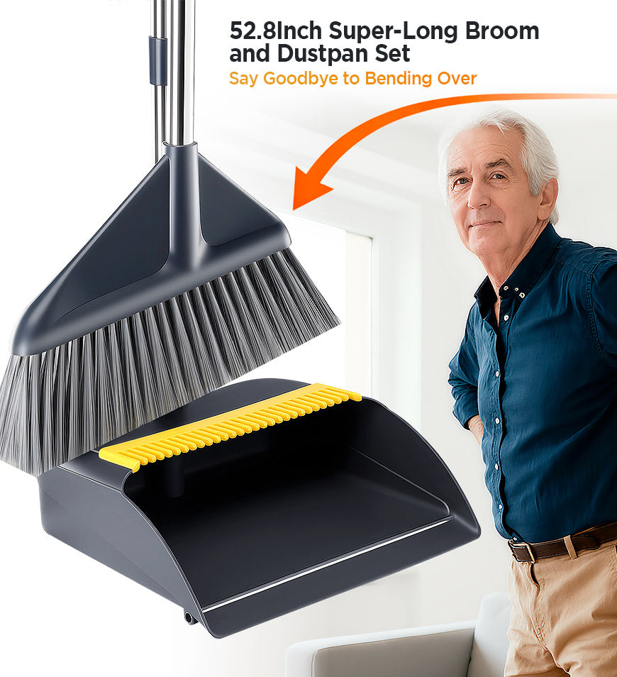 Joybos® 3-in-1 Heavy-Duty Broom and Dustpan Combo,Cleaning for Hard Floors, Indoor/Outdoor Use Suitable for Home, Pet Hair Cleaning F277