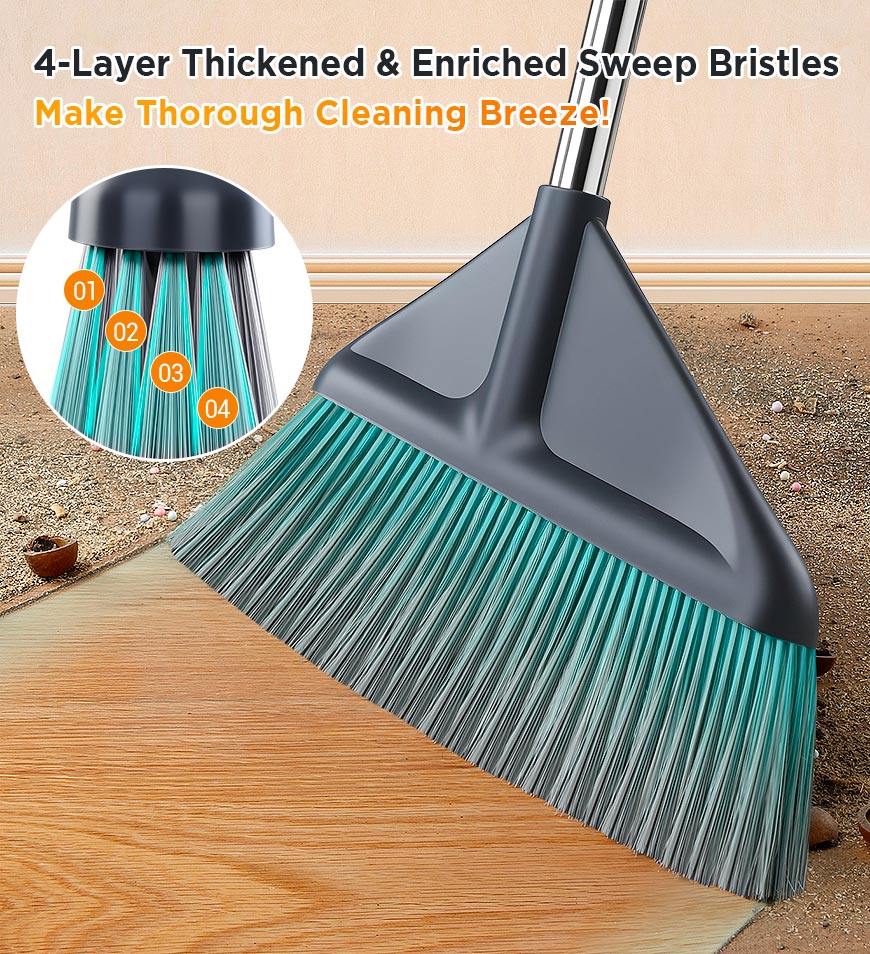 Joybos® 3-in-1 Heavy-Duty Broom and Dustpan Combo,Cleaning for Hard Floors, Indoor/Outdoor Use Suitable for Home, Pet Hair Cleaning F277