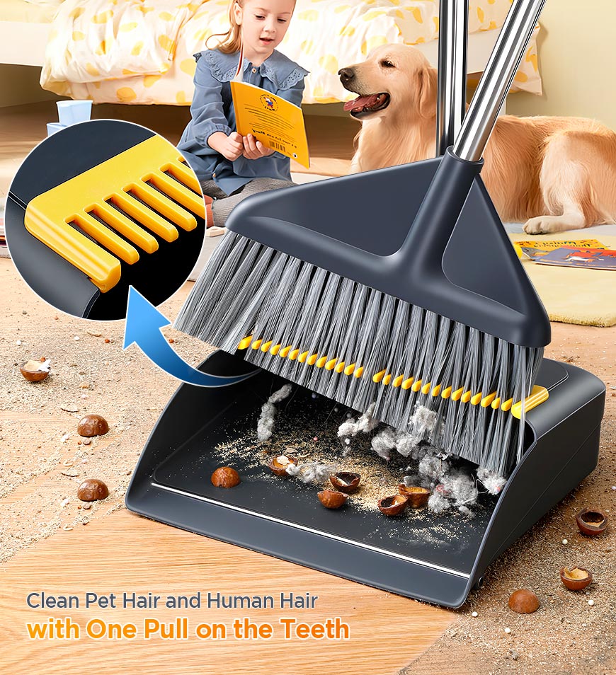 Joybos® 3-in-1 Heavy-Duty Broom and Dustpan Combo,Cleaning for Hard Floors, Indoor/Outdoor Use Suitable for Home, Pet Hair Cleaning F277
