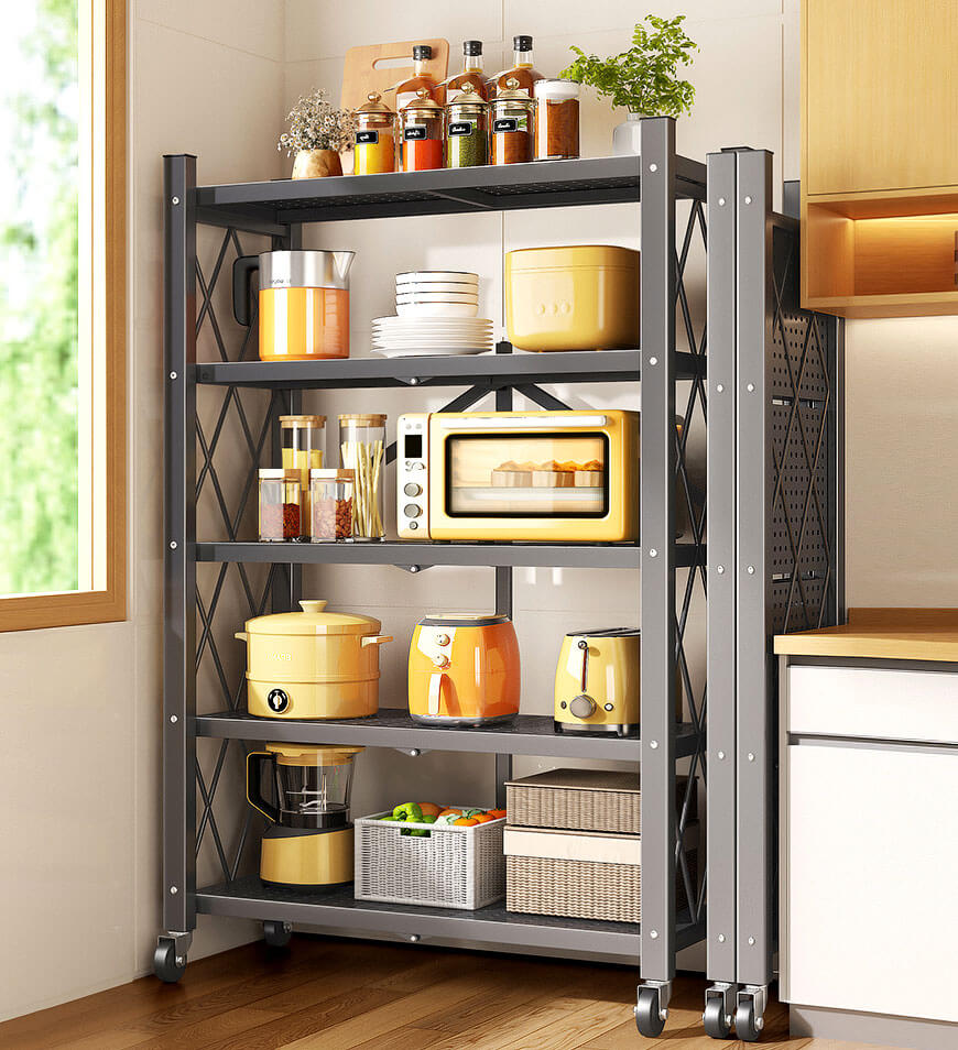 Joybos® Heavy Duty Foldable Metal Organizer Shelves with Wheels Great for Garage Kitchen