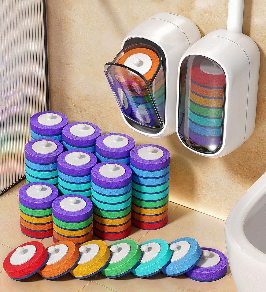 Joybos® Hands-Free Disposable Toilet Brush Set with Built-in Cleaning Fluid & 7 Heads Z209