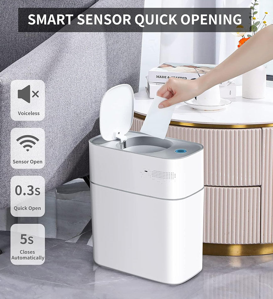 Joybos® Motion Sensor Smart Trash Can with Lid Touchless Garbage Can for Bathroom Z207
