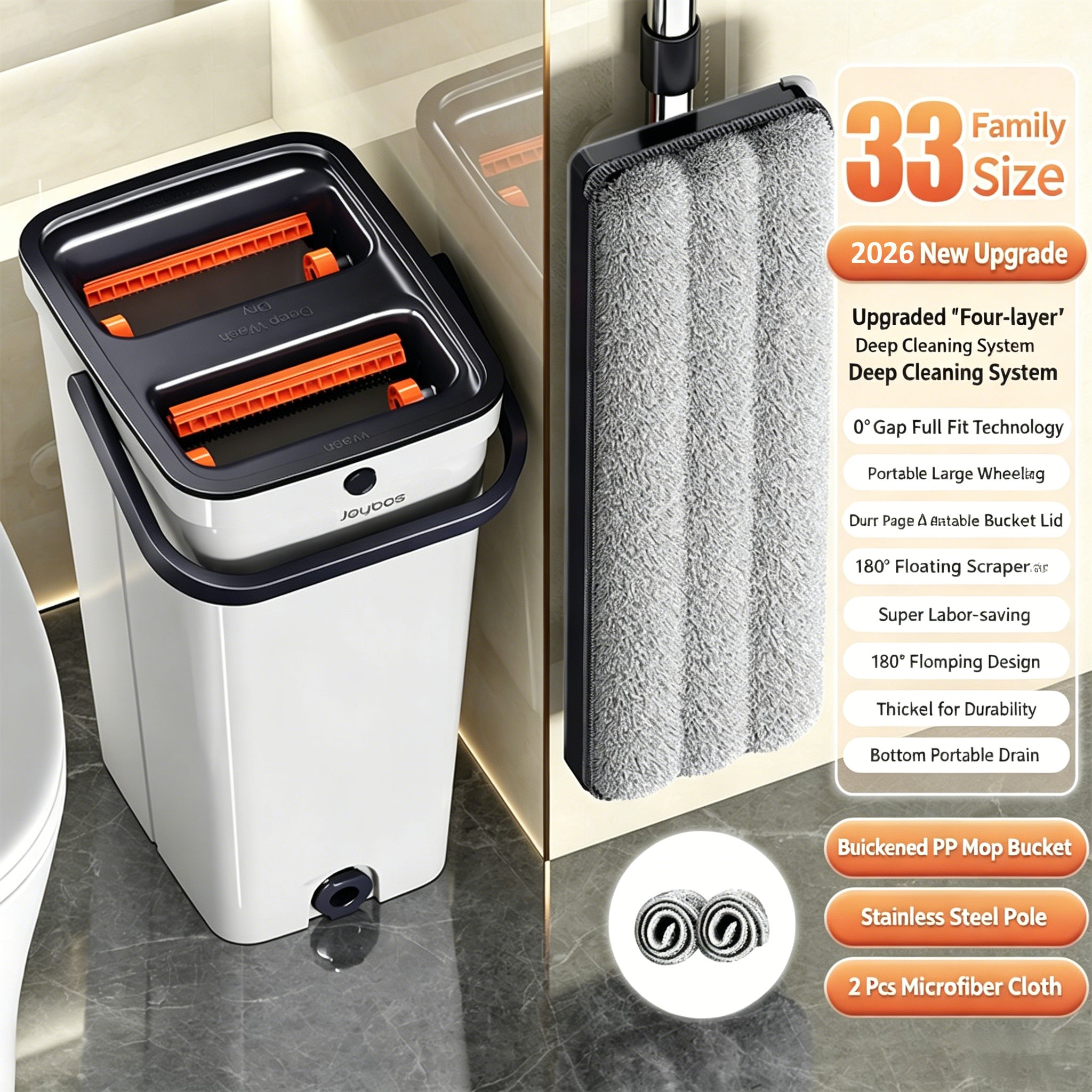 Joybos® Mop And Bucket With Wringer Set for 4 Washable Microfiber Mop Pads Z208