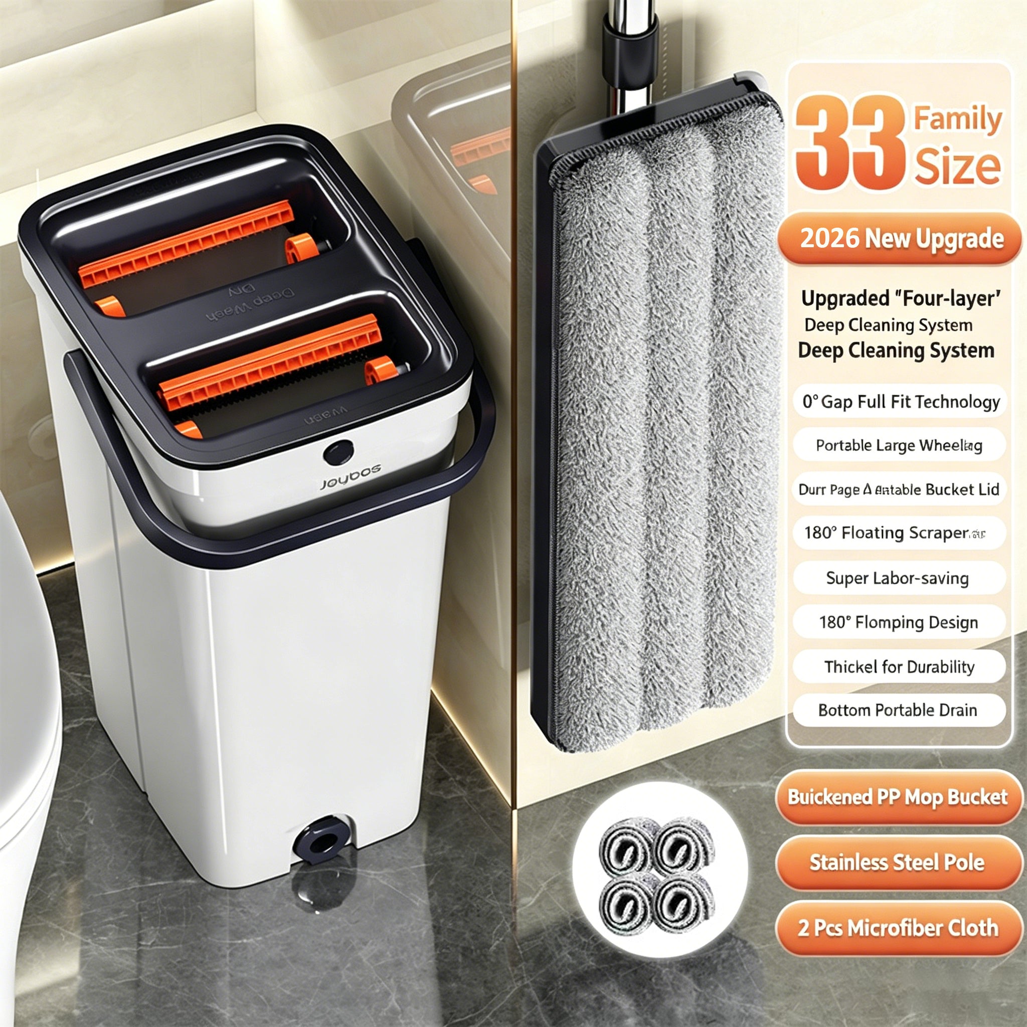 Joybos® Mop And Bucket With Wringer Set for 4 Washable Microfiber Mop Pads Z208