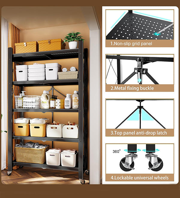 Joybos® Heavy Duty Foldable Metal Organizer Shelves with Wheels Great for Garage Kitchen