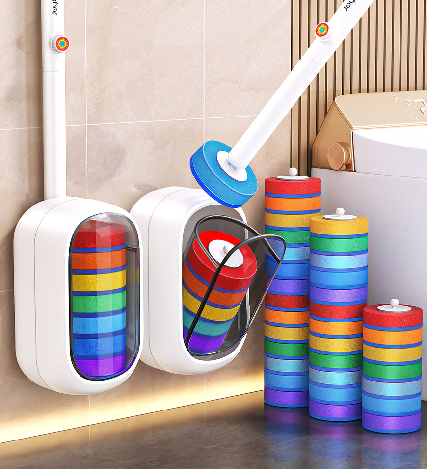 Joybos® Hands-Free Disposable Toilet Brush Set with Built-in Cleaning Fluid & 7 Heads Z209