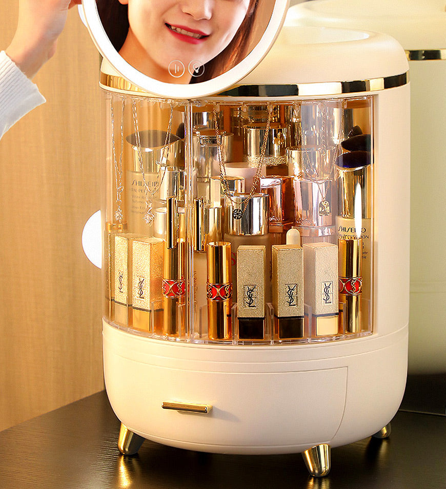 Joybos® Round Makeup Storage Organizer Box with Mirror Led Light